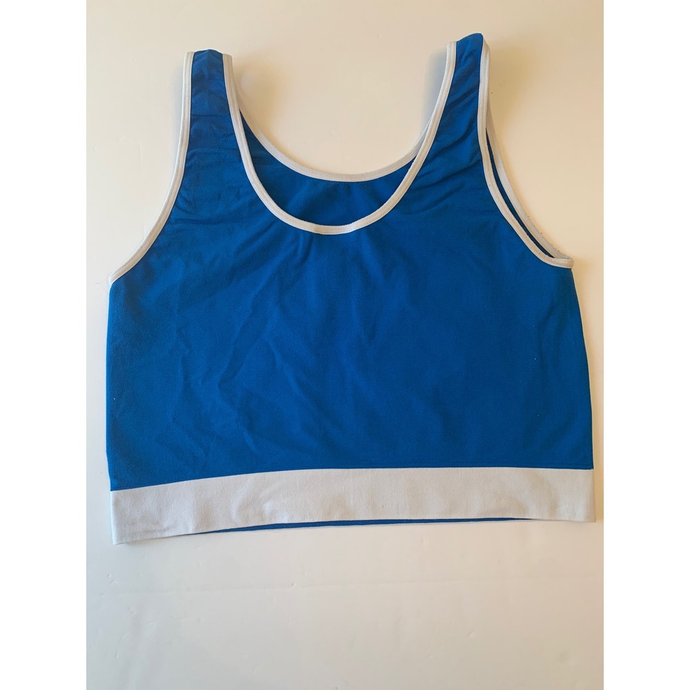 Adidas Originals Women Blue Seamless Trefoil Logo Crop Top Bralette Size L - Picture 3 of 6